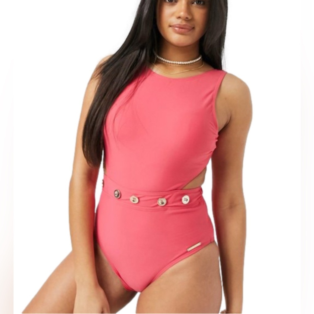 NWT JUICY COUTURE Boardwalk Cutout Swimsuit with Gold‎ Detailed Buttons
